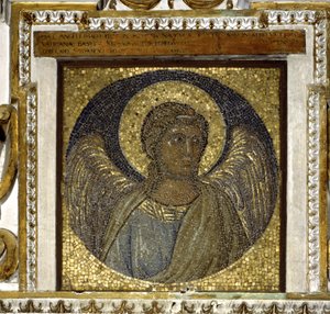 Engel. Fragment des Podiums. Mosaik mit Goldhintergrund von Giotto di Bondone und Architektur von Maderno von Giotto (c.1266 1337)