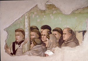 Episode aus dem Leben des Heiligen Franziskus von Assisi: „Heiliger Franziskus erscheint Fra Agostino und einem Bischof“ (Detail) von Giotto di Bondone
