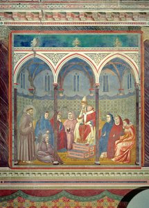 St. Franziskus predigt eine Predigt an Papst Honorius III, 1297-99 von Giotto di Bondone
