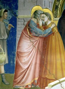 Die Begegnung am Goldenen Tor, Detail von Joachim und der heiligen Anna, die sich umarmen, ca. 1305 (Detail)