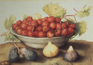 Eine Schale mit Kirschen und Feigen
