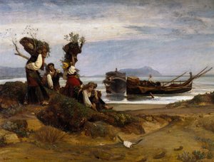 Frauen beim Holzladen im Hafen von Anzio