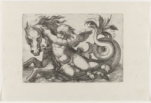 Putto reitet auf Seepferdchen