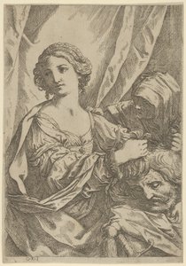 Judith, die den Kopf von Holofernes an den Haaren hält und nach links schaut, eine alte Frau..., 1600-1640 von Giovanni Andrea Sirani