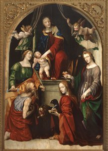 Madonna mit Kind und Engeln unter den Heiligen Hieronymus, Katharina von Alexandria, Lucia und Johannes der Evangelist von Giovanni Antonio Bazzi Sodoma