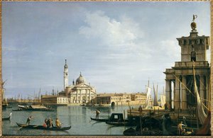 Die Insel San Giorgio Maggiore, Venedig, mit der Punta della Dogana und zahlreichen Schiffen