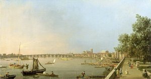 Die Themse von der Terrasse des Somerset House, Blick flussaufwärts Richtung Westminster und Whitehall, ca. 1750