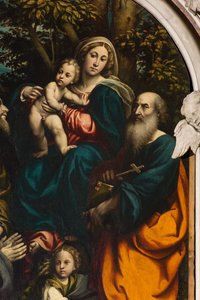 Altar der Heiligen Katharina, Madonna und Kind zwischen den Heiligen Philippus und Jakobus und dem Stifter Giacomo Schizzi, Il Pordenone 1522 (Detail) von Giovanni Antonio Pordenone