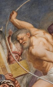 Zentrales Kirchenschiff, zweiter südlicher Spann, Jesus fällt unter dem Kreuz, Il Pordenone von Giovanni Antonio Pordenone