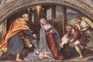 Lunette, die die Anbetung der Hirten darstellt von Giovanni Antonio Pordenone