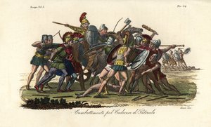 Griechen und Trojaner kämpfen um die nackte Leiche von Patroklos vor Troja