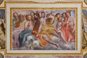 Genua, Duomo (St. Laurentius-Kathedrale), innen, Die Lercari-Kapelle oder Die Kapelle des Allerheiligsten Sakraments (nördliche Apsis), Gewölbe: "Die Gerechten des Alten Testaments", Fresko von Giovanni Battista Castello, bekannt als Bergamasco von Giovanni Battista Castello