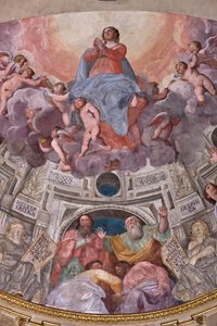 Genua, Duomo (St. Laurentius-Kathedrale), innen, Die Lercari-Kapelle oder Die Kapelle des Allerheiligsten Sakraments (nördliche Apsis), Apsis: "Mariä Himmelfahrt", Fresko von Giovanni Battista Castello, bekannt als Bergamasco von Giovanni Battista Castello