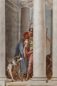 Palazzina (Kleines Gebäude), die Eingangshalle: "Die griechische Flotte in Aulis", Detail eines Hundes und eines Soldaten