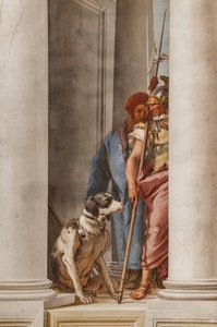 Palazzina (Kleines Gebäude), die Eingangshalle: "Die griechische Flotte in Aulis" (Detail, Hund und Soldat)
