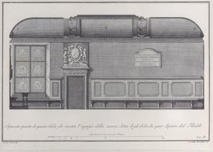 Tafel 4: Querschnitt der Halle des Instituts von Bologna, mit dem Eingang zum r... von Giovanni Battista Brostoloni