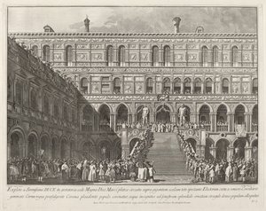 Der Doge wird auf der Scala dei Giganti des Dogenpalastes gekrönt, 1763-1766 von Giovanni Battista Brostoloni