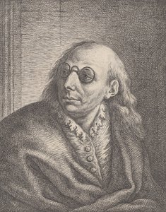 Porträt von Luca Giordano, mit runden Brillen und nach links schauend von Giovanni Battista Catenaro