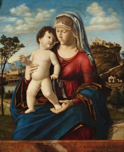 Madonna und Kind in einer Landschaft von Giovanni Battista Cima da Conegliano