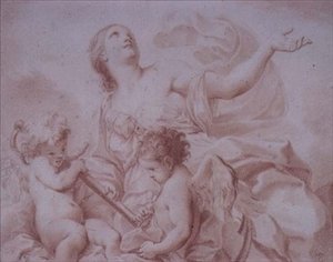 Figur der Hoffnung, mit zwei geflügelten Cupidos, die einen Anker halten