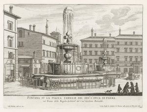 Brunnen auf der Piazza Farnese in Rom von Giovanni Battista Falda