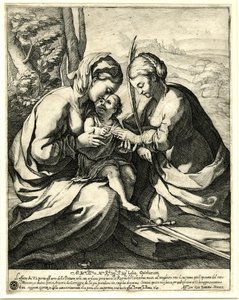 Die mystische Hochzeit der heiligen Katharina, an deren Finger Christus den Ring steckt; nach Correggio von Giovanni Battista Mercati