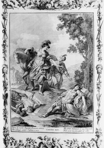 Erminia trifft auf den verwundeten Tancredi, Gesang XIX, Jerusalem befreit von Giovanni Battista Piazzetta