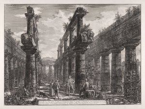 A., B. Ansicht der beiden erhaltenen Säulenreihen im Neptuntempel, die seitlich die Säulengänge in der Cella bildeten und das Dach des Gebäudes trugen... von Giovanni Battista Piranesi