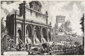 Ansicht des Castello dell’Acqua Paola auf dem Monte Aureo (Gianicolo) von Giovanni Battista Piranesi