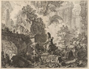 Frontispiz, Fantasie von Ruinen mit einer Statue der Minerva im Vordergrund, aus Vedute di Roma (Ansichten von Rom) von Giovanni Battista Piranesi