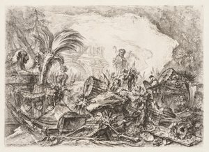 Grotesken: Ruinen mit einer Statue eines Fauns und einer umgestürzten Säule von Giovanni Battista Piranesi