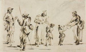 Blatt mit Skizzen: Sechs Figuren