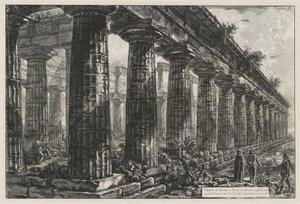 Neptuntempel in Paestum, von der Seite gesehen und größer gezeichnet, als er auf der ersten Tafel zu sehen ist, aus Différentes vues de . . . Pesto von Giovanni Battista Piranesi