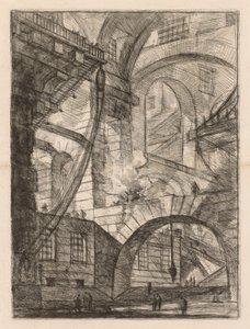 Die Gefängnisse: Eine Perspektive von Bögen mit einem rauchenden Feuer von Giovanni Battista Piranesi
