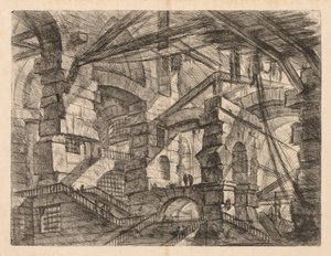 Die Gefängnisse: Eine Perspektive von Kolonnaden mit Zickzacktreppe von Giovanni Battista Piranesi