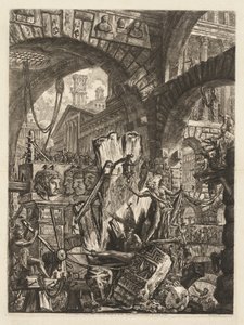 Die Gefängnisse: Ein architektonisches Medley, mit einem Mann auf dem Felsen im Vordergrund von Giovanni Battista Piranesi