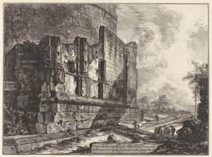 Ansicht der Überreste des Grabmals der Familie Plauzia an der Via Tiburtina nahe der Ponte Lugano, zwei Meilen von Tivoli entfernt, aus Vedute di