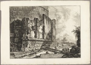 Ansicht der Überreste des Grabmals der Plautii an der Via Tiburtina, in der Nähe der Ponte Lugano, zwei Meilen von Tivoli entfernt, aus Ansichten von Rom von Giovanni Battista Piranesi