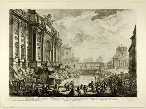 Ansicht des großen Trevi-Brunnens, ehemals Acqua Vergine genannt, aus Ansichten von Rom