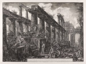 Ansicht der Überreste der Cella des Neptuntempels, aus Verschiedene Ansichten von... Paestum von Giovanni Battista Piranesi