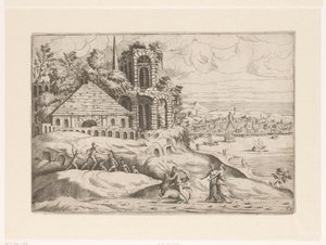 Landschaft mit antiken Ruinen und dem Koloss von Rhodos von Giovanni Battista Pittoni (I)