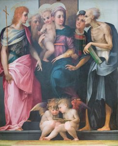 Madonna auf dem Thron mit Heiligen, Altarbild des Krankenhauses Santa Maria Nuova von Giovanni Battista Rosso Fiorentino