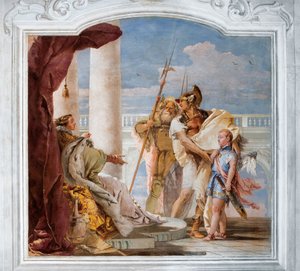 Aeneas präsentiert Amor, verkleidet als Ascanius, Dido, aus dem Raum der Aeneis in der Palazzina, 1757 von Giovanni Battista Tiepolo