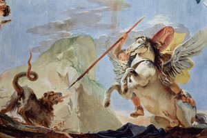 Bellerophon, reitend auf Pegasus, tötet die Chimäre, Detail der Decke Fresko von Giovanni Battista Tiepolo
