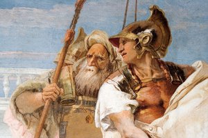 Detail von Aeneas, aus Aeneas präsentiert Amor, verkleidet als Ascanius, Dido, aus dem Raum der Aeneis in der Palazzina von Giovanni Battista Tiepolo