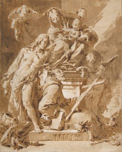 Die Jungfrau und das Kind auf dem Thron mit dem heiligen Sebastian und einem Franziskanermönch von Giovanni Battista Tiepolo