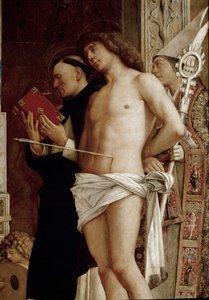 Altarbild des Heiligen Job: Jungfrau und Kind mit sechs Heiligen und musizierenden Engeln (Detail)