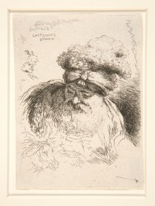 Ein alter Mann mit großem Bart, von vorne gesehen, Kopf und Augen gesenkt, aus der Serie Les petites têtes von Giovanni Benedetto Castiglione