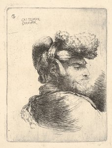 Mann im Profil nach rechts gewandt, mit Pelzmütze, aus der Serie Kleine Köpfe in Orient, ca. 1645-1650 von Giovanni Benedetto Castiglione