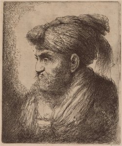 Mann mit Bart und Quasten-Kopfbedeckung, nach links gewandt von Giovanni Benedetto Castiglione
